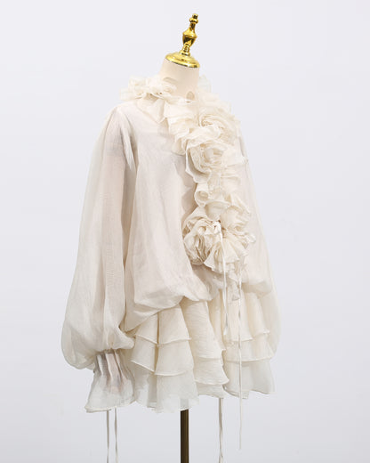 Apricot Floral Ruffle Mini Dress