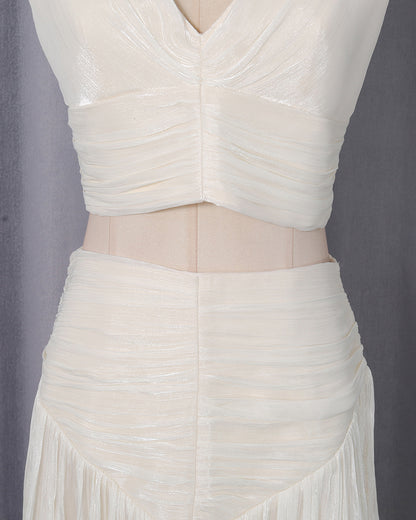 Apricot Halter Cutout Ruched Maxi Dress Set