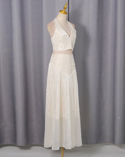 Apricot Halter Cutout Ruched Maxi Dress Set