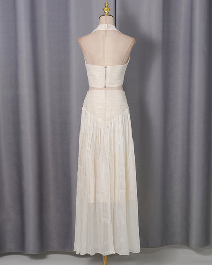 Apricot Halter Cutout Ruched Maxi Dress Set