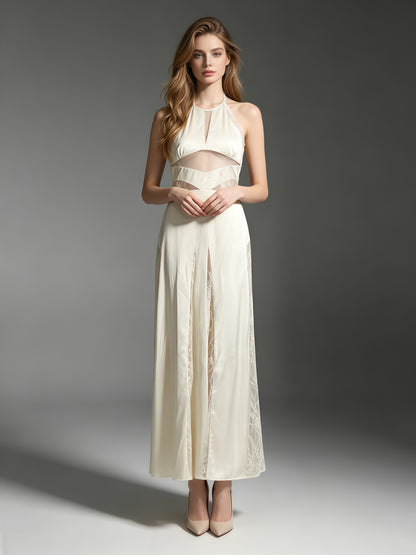 Apricot Halter Lace Cutout Maxi Dress