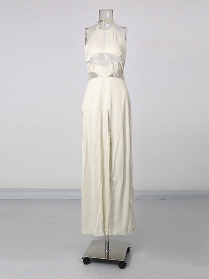 Apricot Halter Lace Cutout Maxi Dress