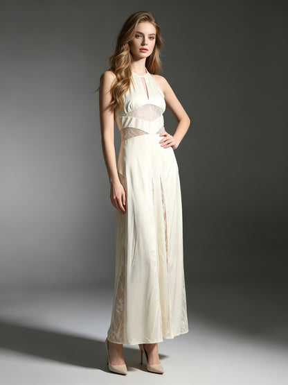 Apricot Halter Lace Cutout Maxi Dress
