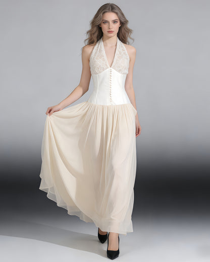 Apricot Halter Neck Gown