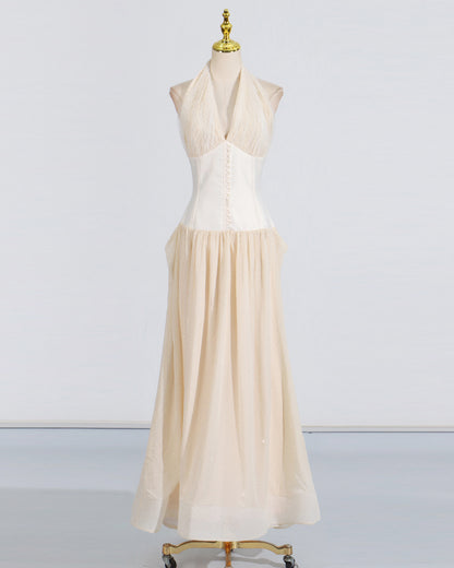 Apricot Halter Neck Gown