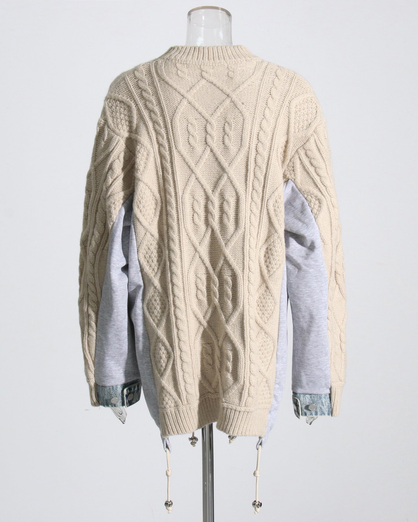 Apricot Knit Sweater with Denim & Sweatshirt Paneling