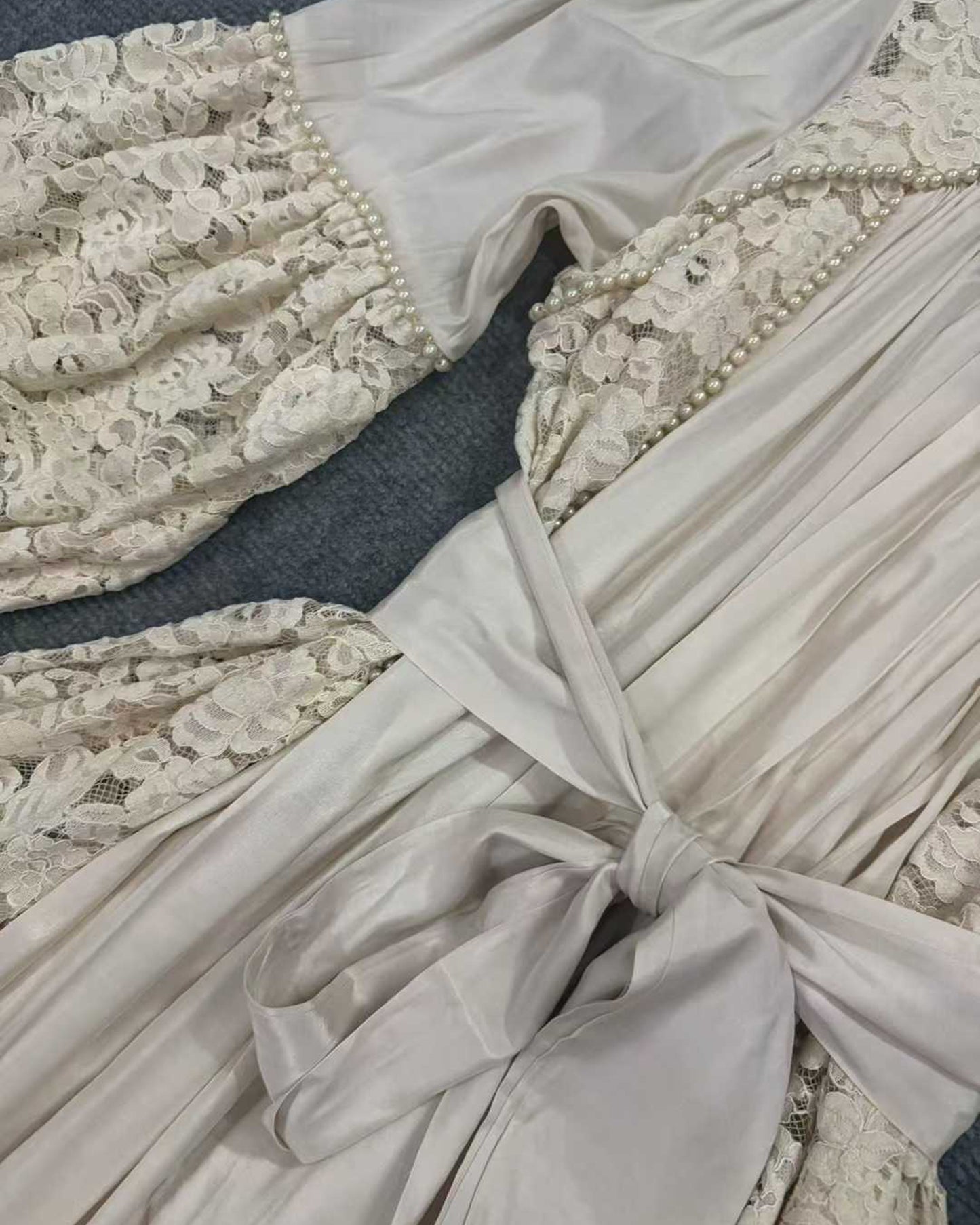 Apricot Lace Beaded Belted Maxi Dress