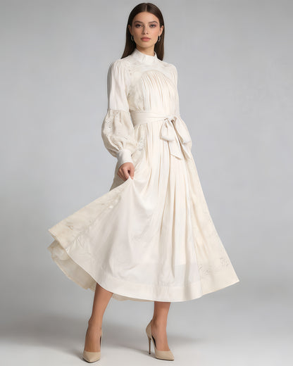 Apricot Lace Beaded Belted Maxi Dress