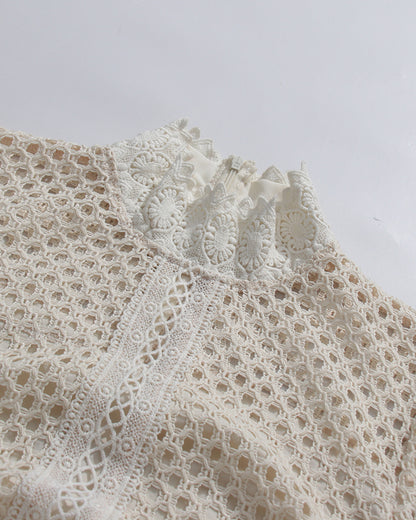 Apricot Lace Pleated Midi Dress