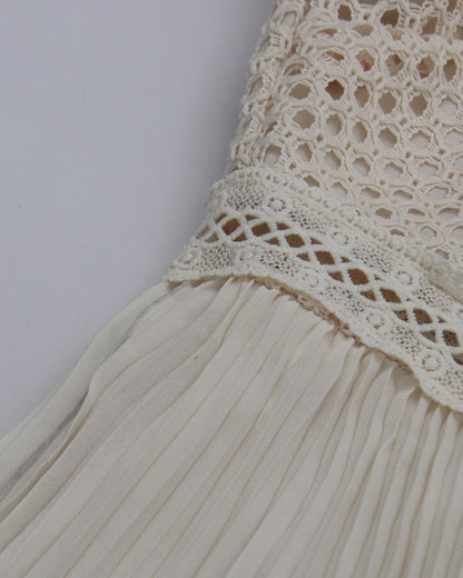 Apricot Lace Pleated Midi Dress