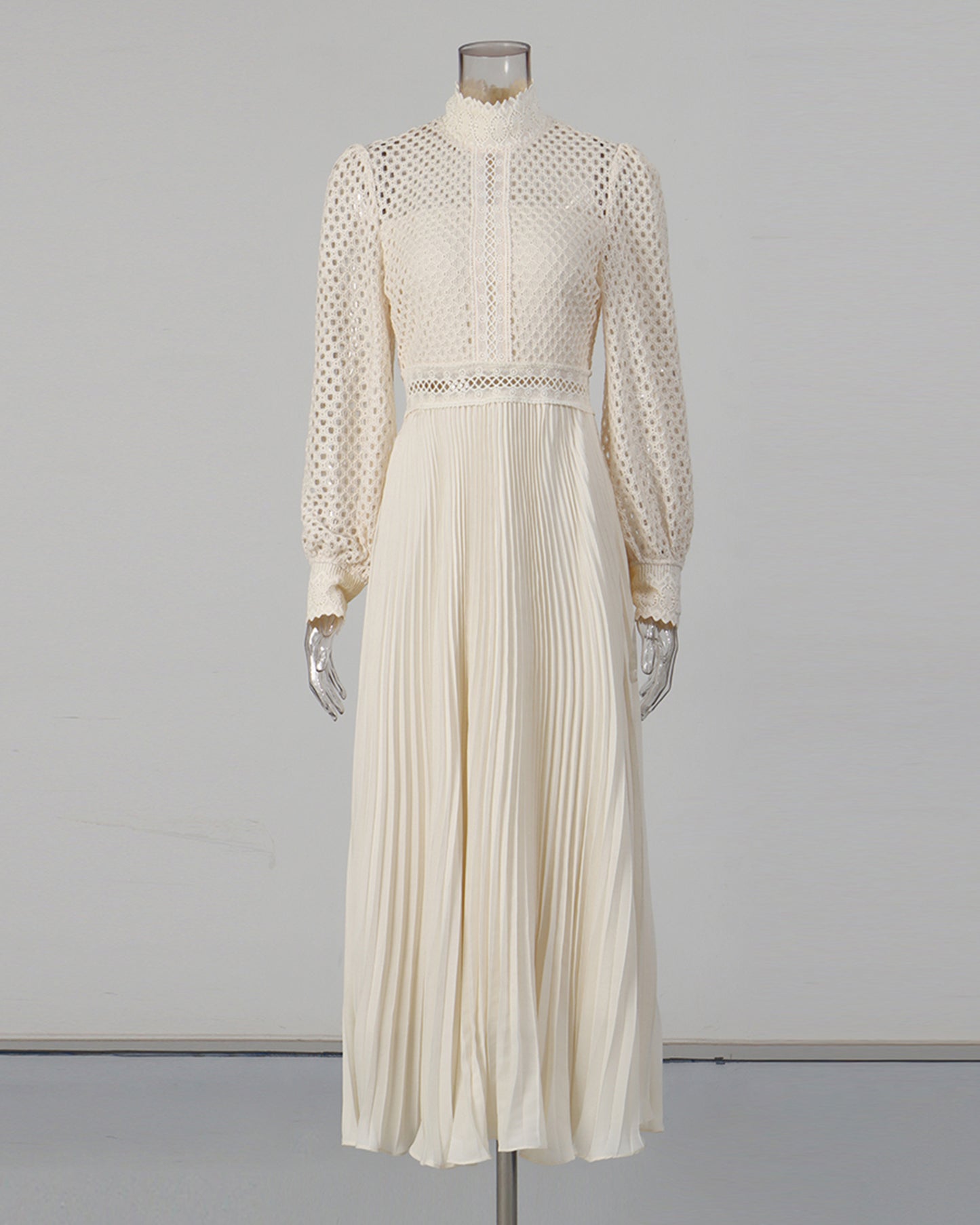 Apricot Lace Pleated Midi Dress