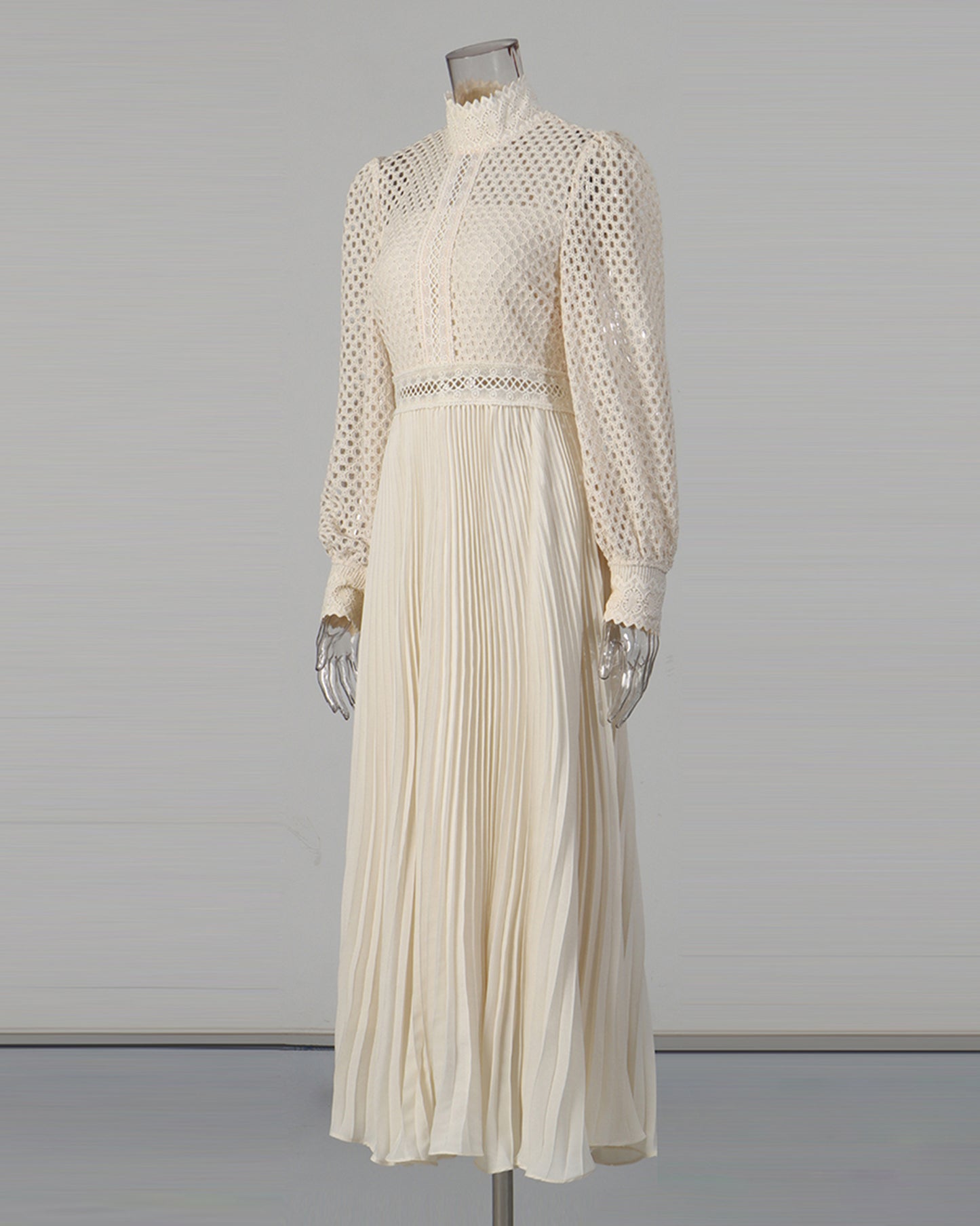 Apricot Lace Pleated Midi Dress