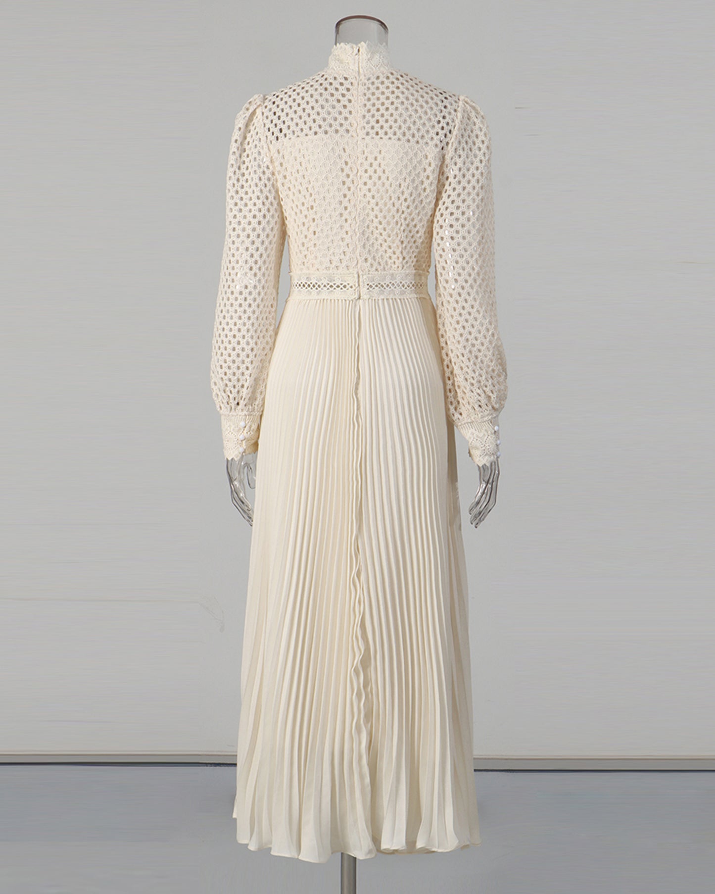 Apricot Lace Pleated Midi Dress