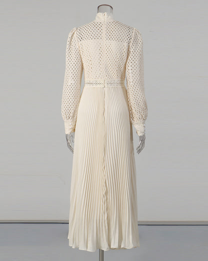 Apricot Lace Pleated Midi Dress