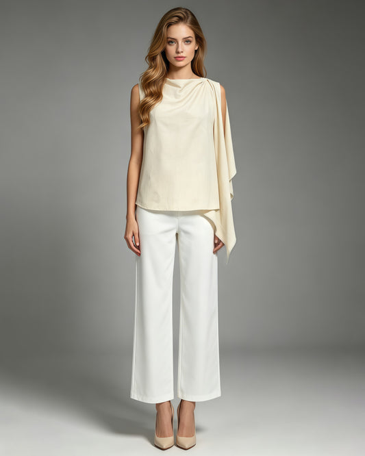 Apricot Linen Asymmetric Sleeveless Blouse
