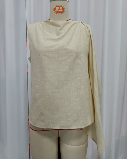 Apricot Linen Asymmetric Sleeveless Blouse