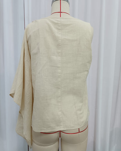 Apricot Linen Asymmetric Sleeveless Blouse