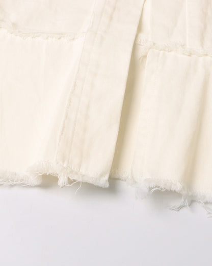 Apricot Linen Ruffled Midi Skirt