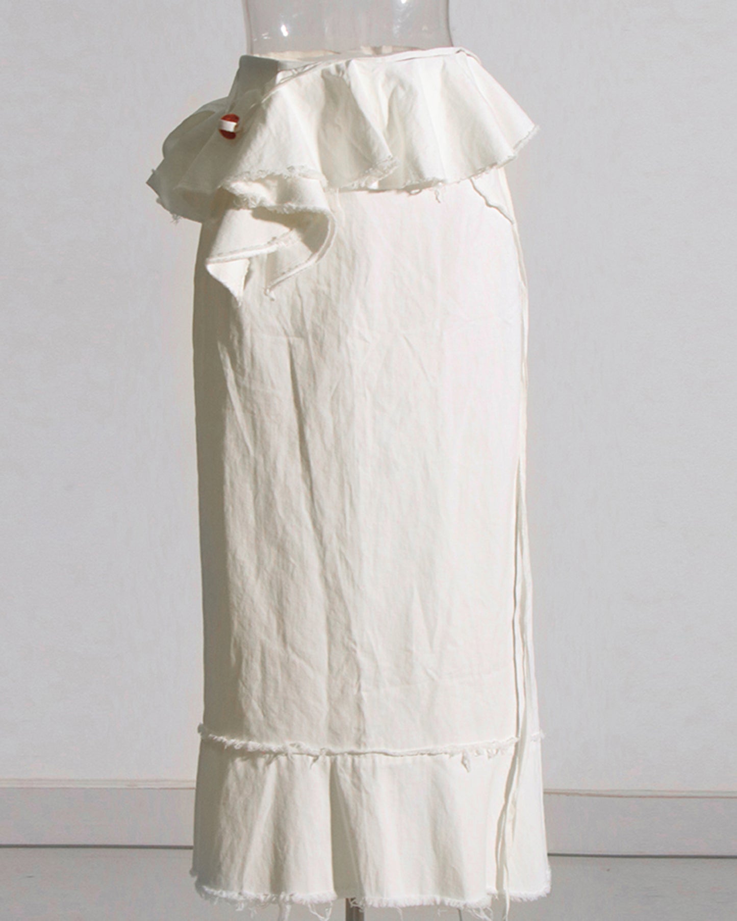 Apricot Linen Ruffled Midi Skirt