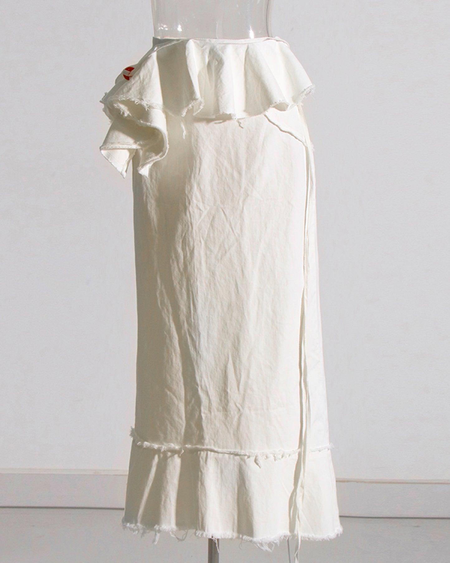 Apricot Linen Ruffled Midi Skirt