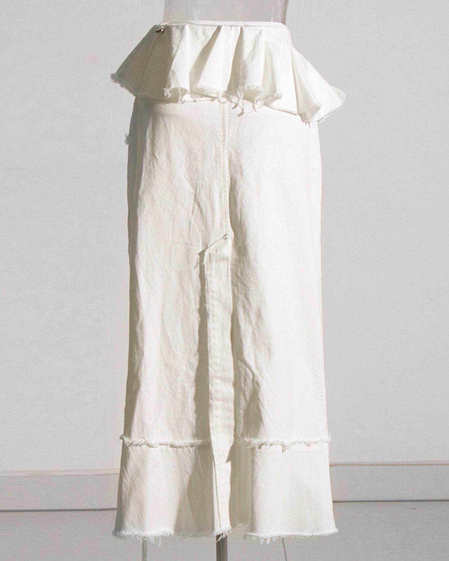 Apricot Linen Ruffled Midi Skirt