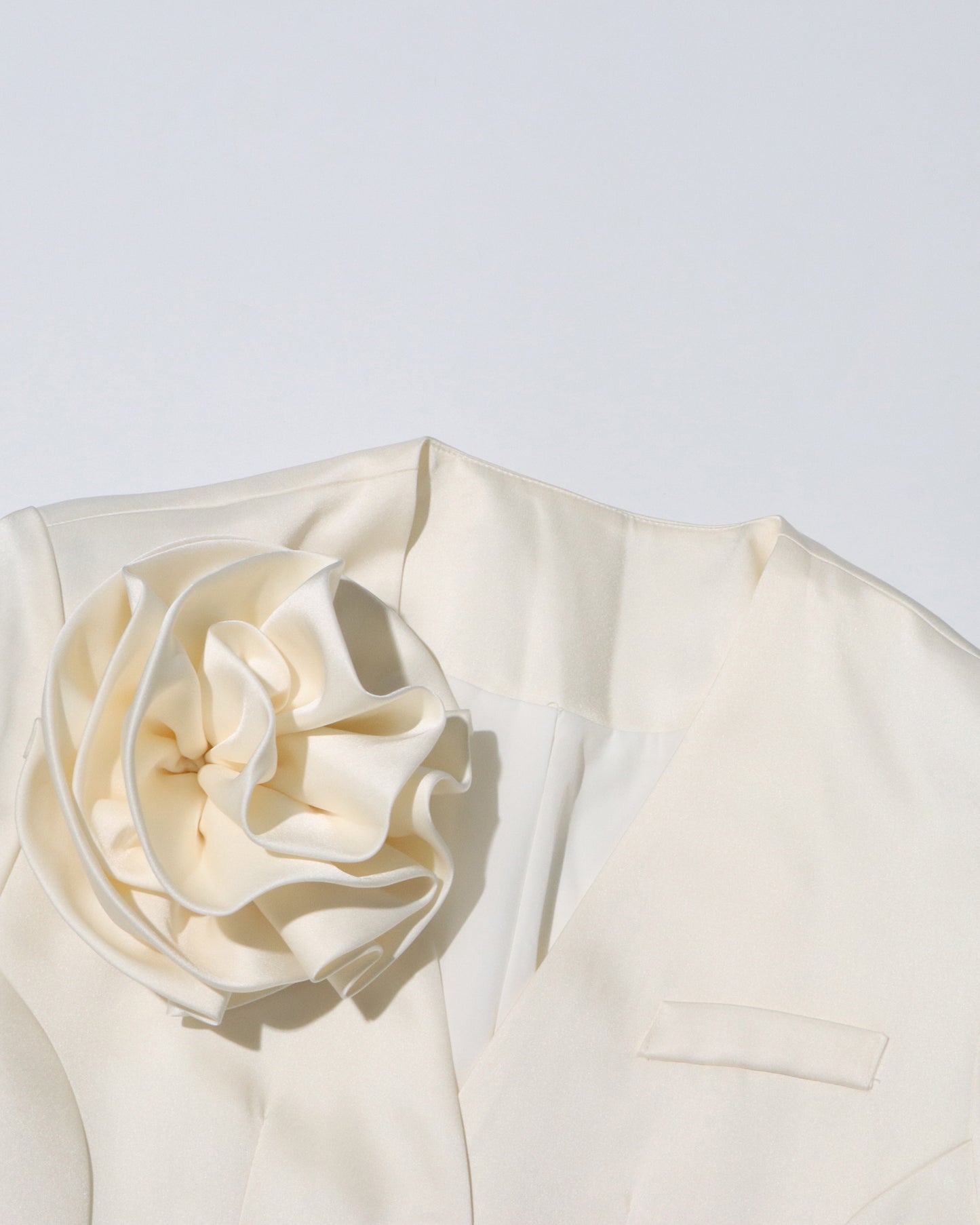 Apricot Longline Jacket with Shoulder Flower Accent