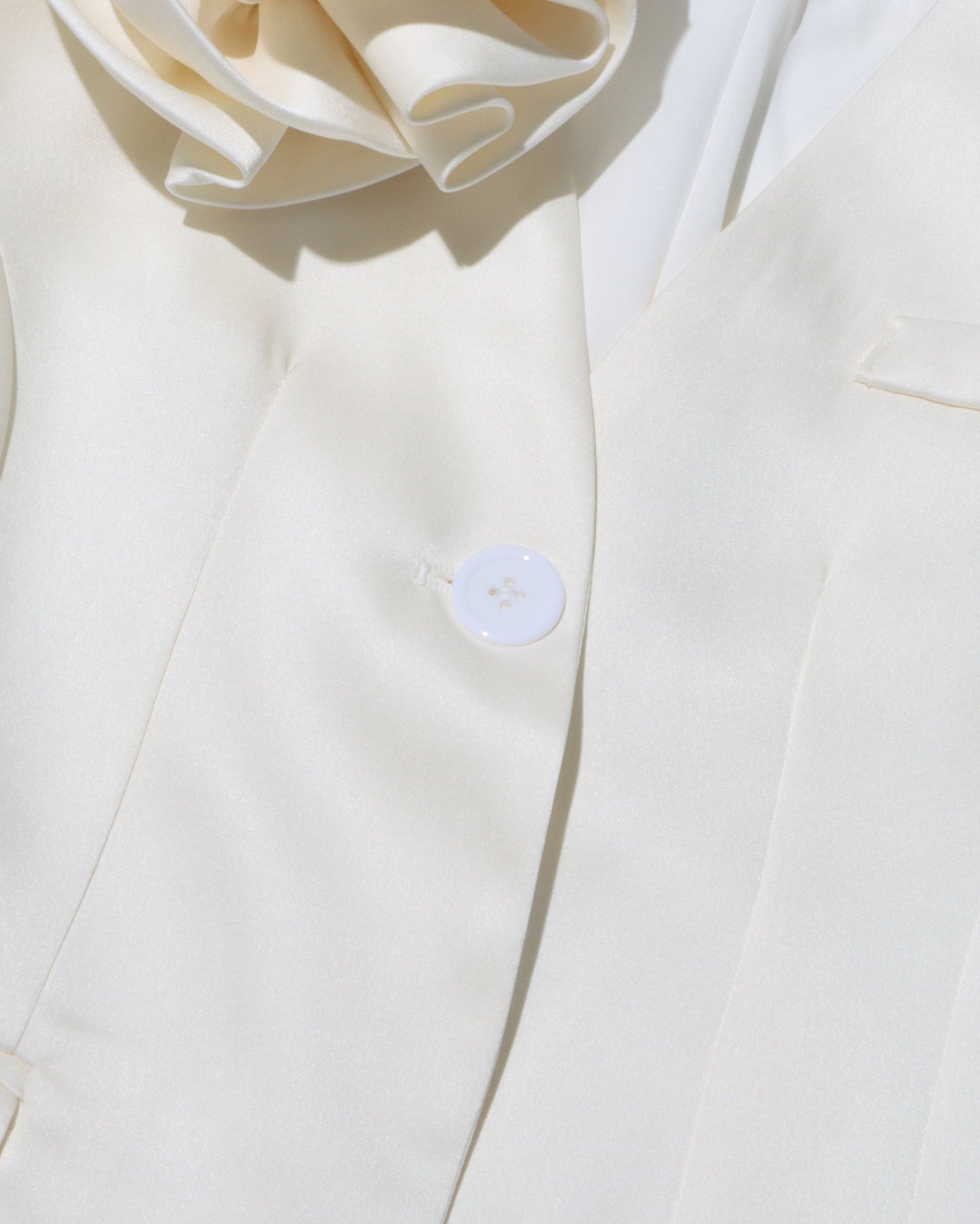 Apricot Longline Jacket with Shoulder Flower Accent