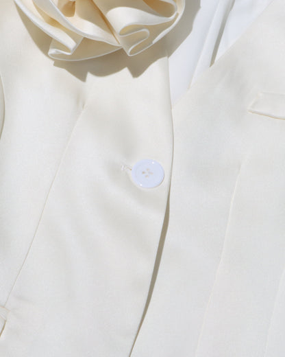 Apricot Longline Jacket with Shoulder Flower Accent