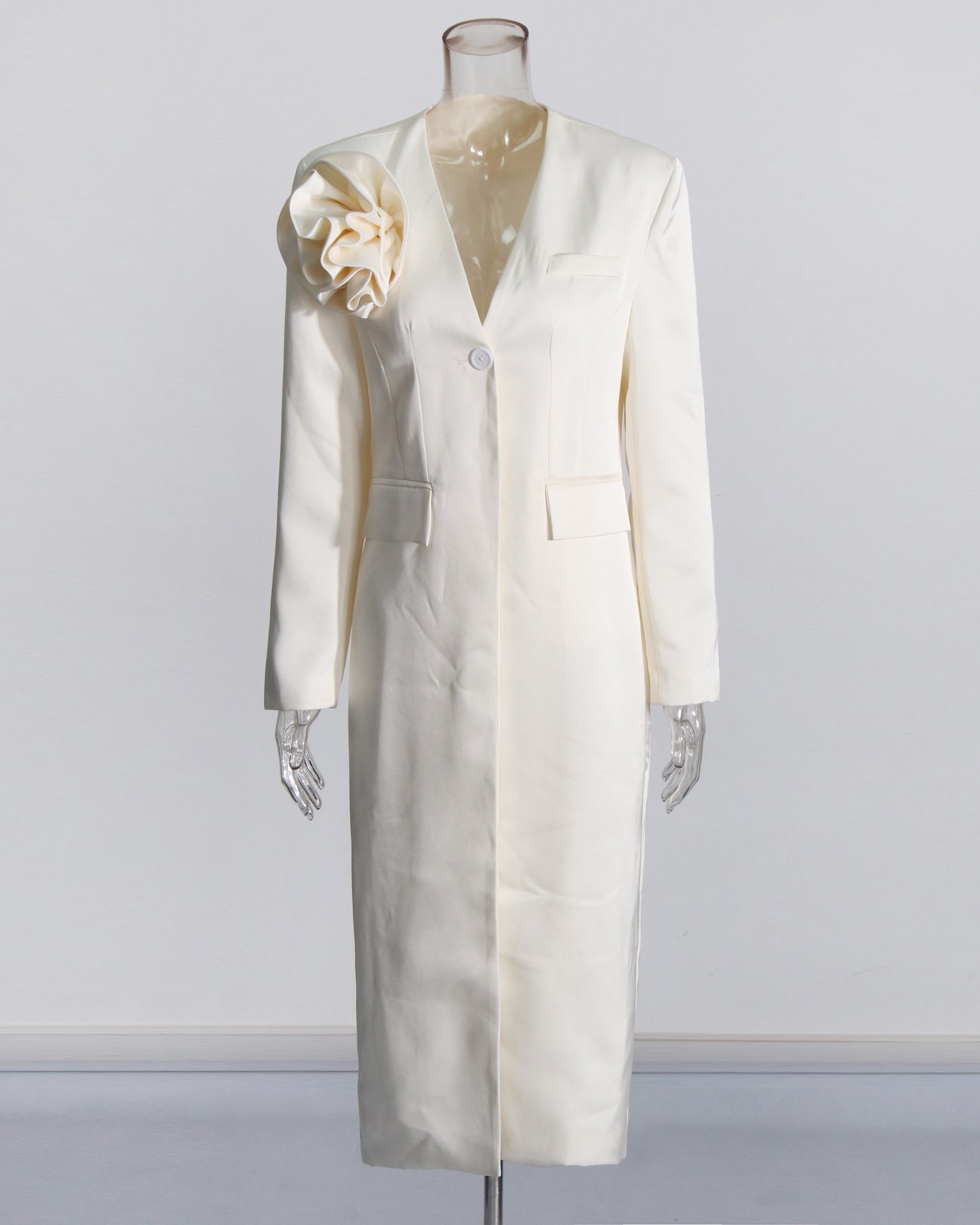 Apricot Longline Jacket with Shoulder Flower Accent