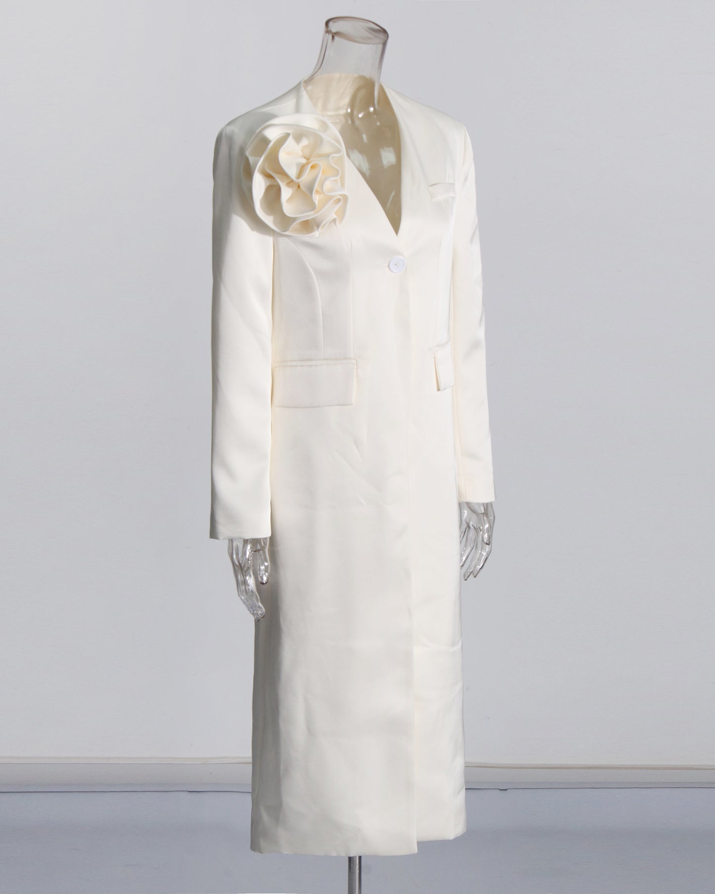 Apricot Longline Jacket with Shoulder Flower Accent