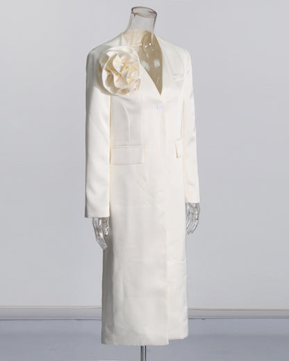 Apricot Longline Jacket with Shoulder Flower Accent