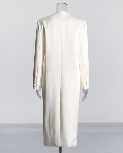 Apricot Longline Jacket with Shoulder Flower Accent