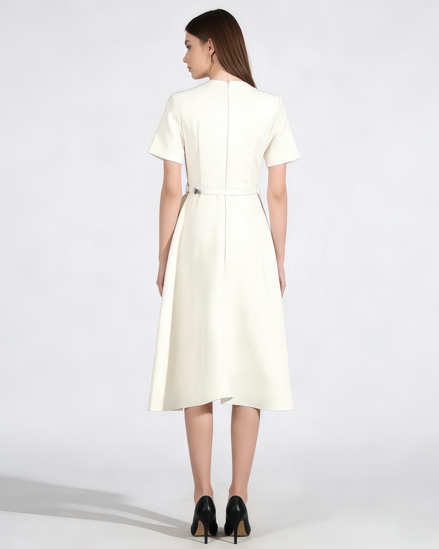 Apricot Midi Dress with 3D Roses & Chain Neckline