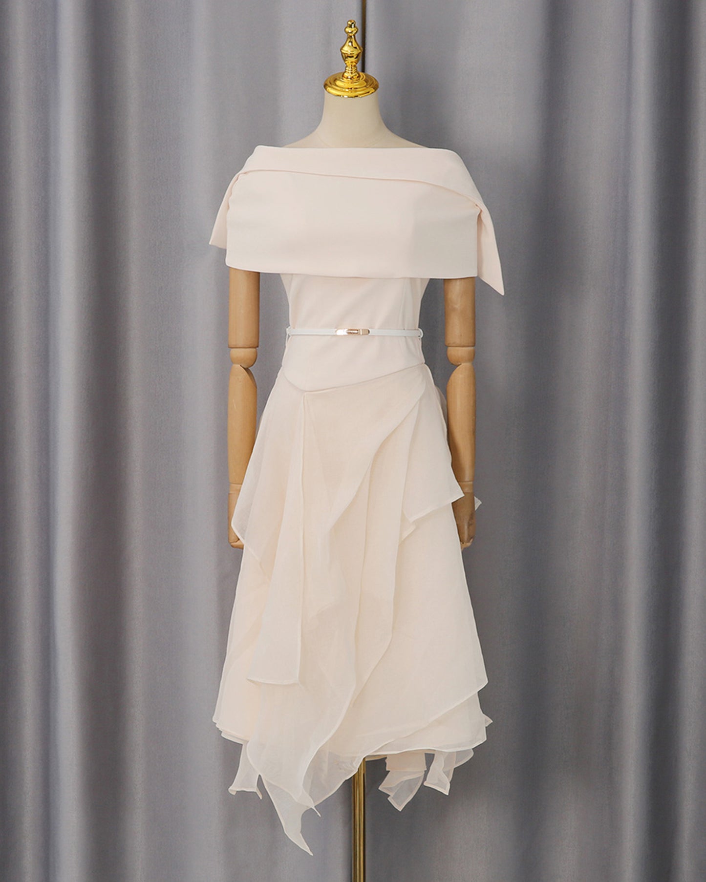 Apricot Off-Shoulder Asymmetric Two-Piece Set