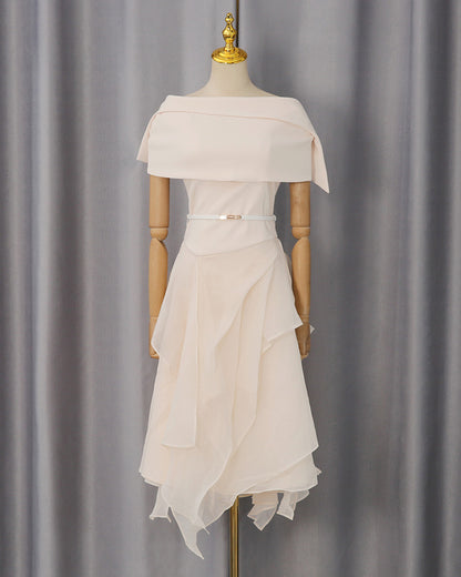 Apricot Off-Shoulder Asymmetric Two-Piece Set