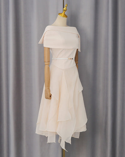 Apricot Off-Shoulder Asymmetric Two-Piece Set