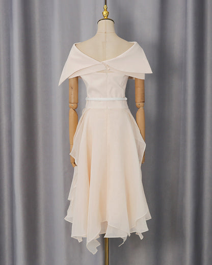 Apricot Off-Shoulder Asymmetric Two-Piece Set