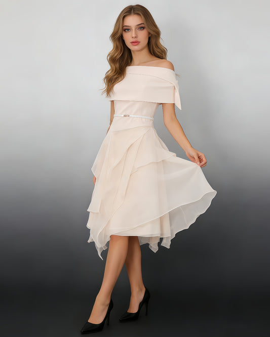 Apricot Off-Shoulder Asymmetric Two-Piece Set