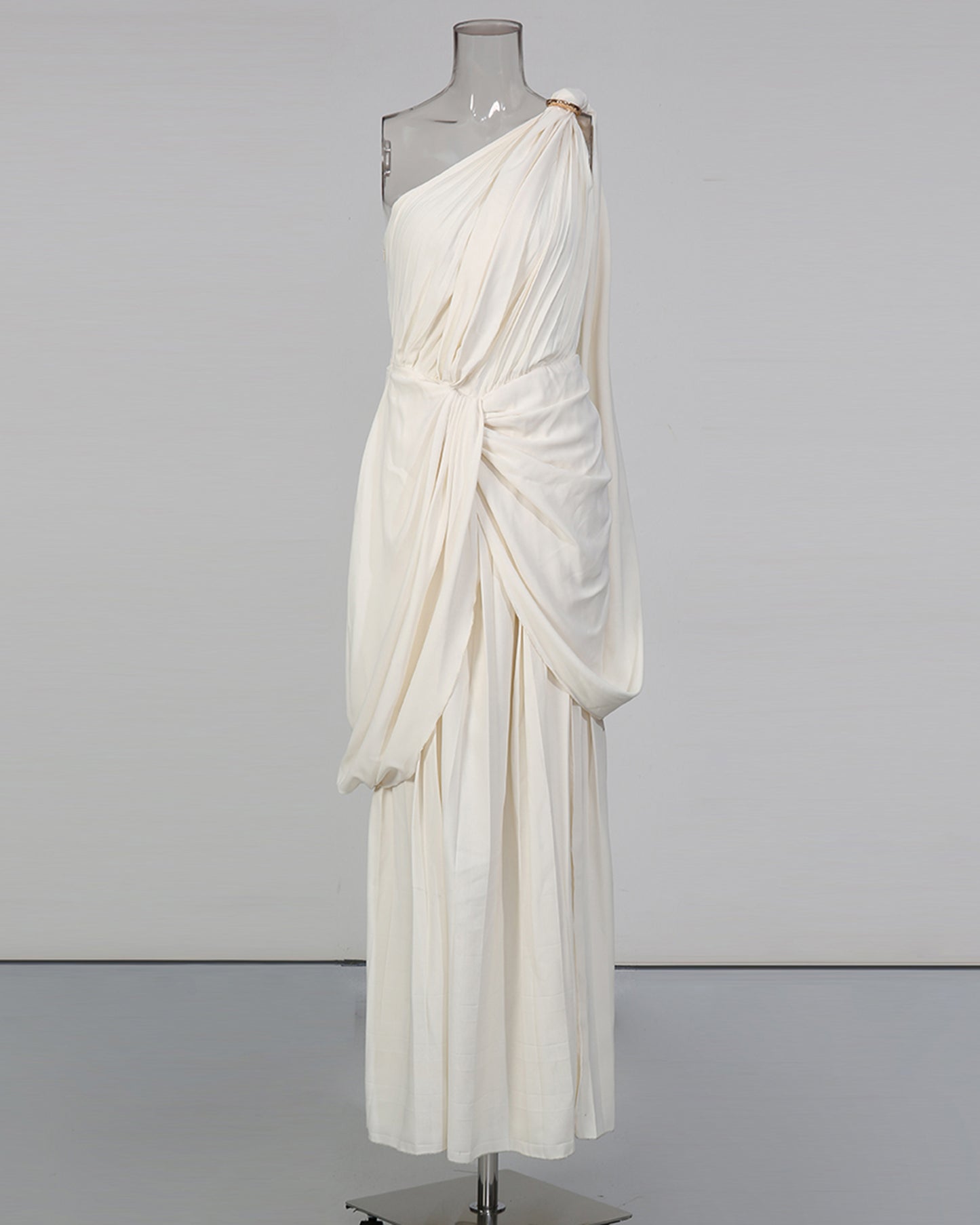 Apricot One-Shoulder Draped Maxi Dress