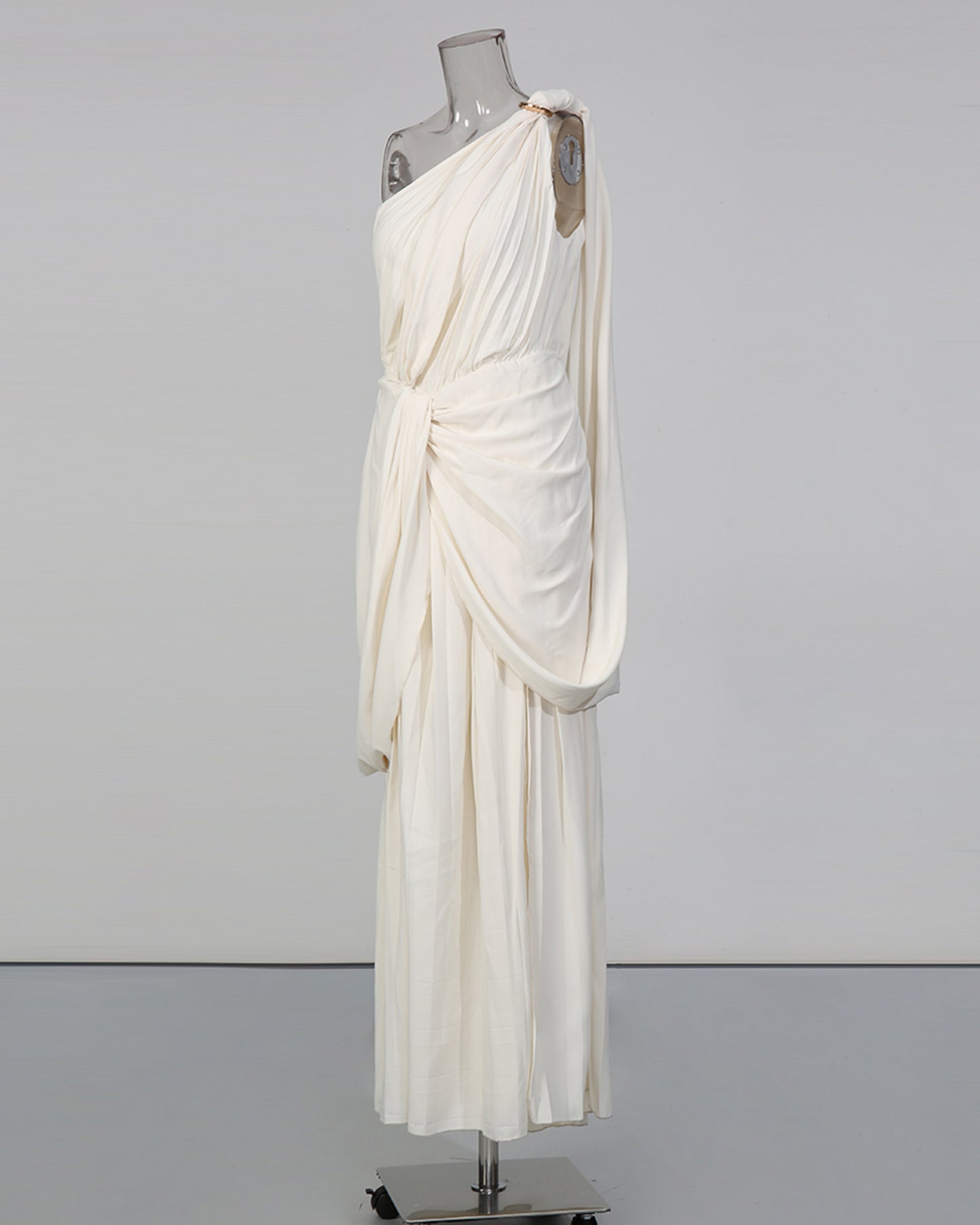 Apricot One-Shoulder Draped Maxi Dress