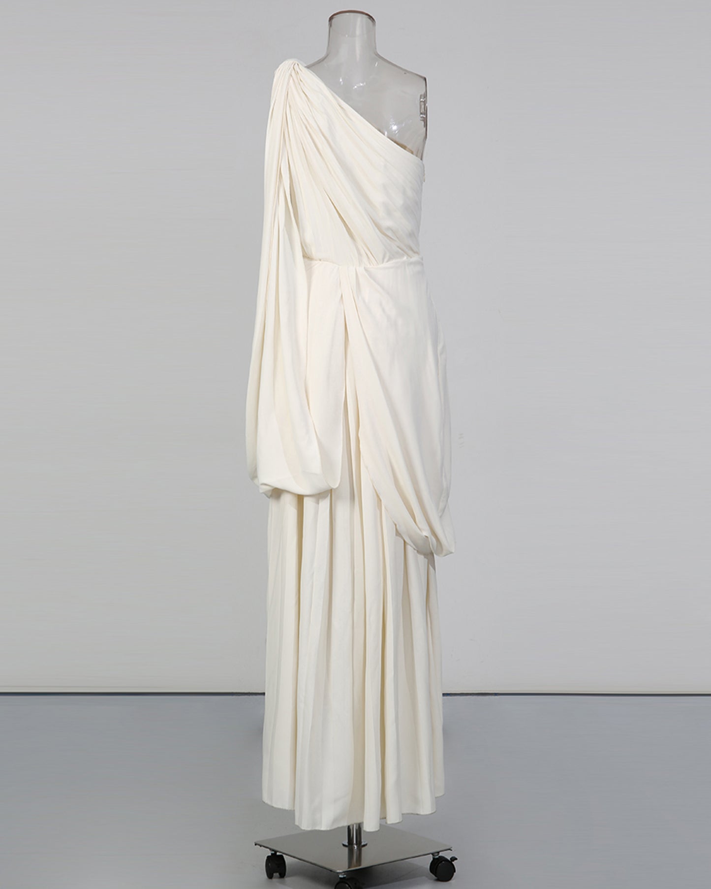 Apricot One-Shoulder Draped Maxi Dress