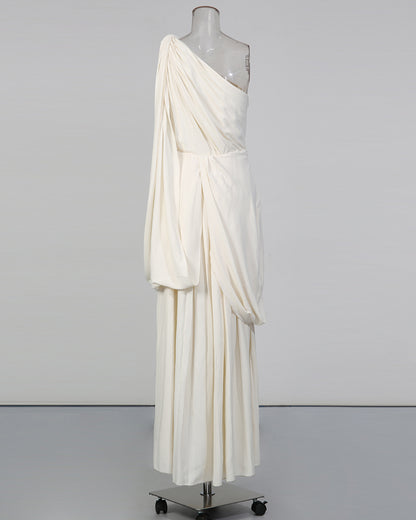 Apricot One-Shoulder Draped Maxi Dress