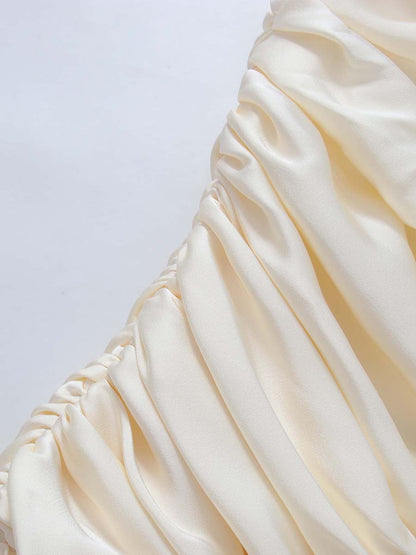 Apricot One-Shoulder Draped Sleeve Ruched Top