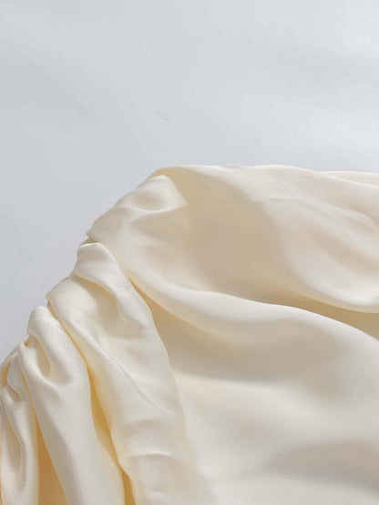 Apricot One-Shoulder Draped Sleeve Ruched Top