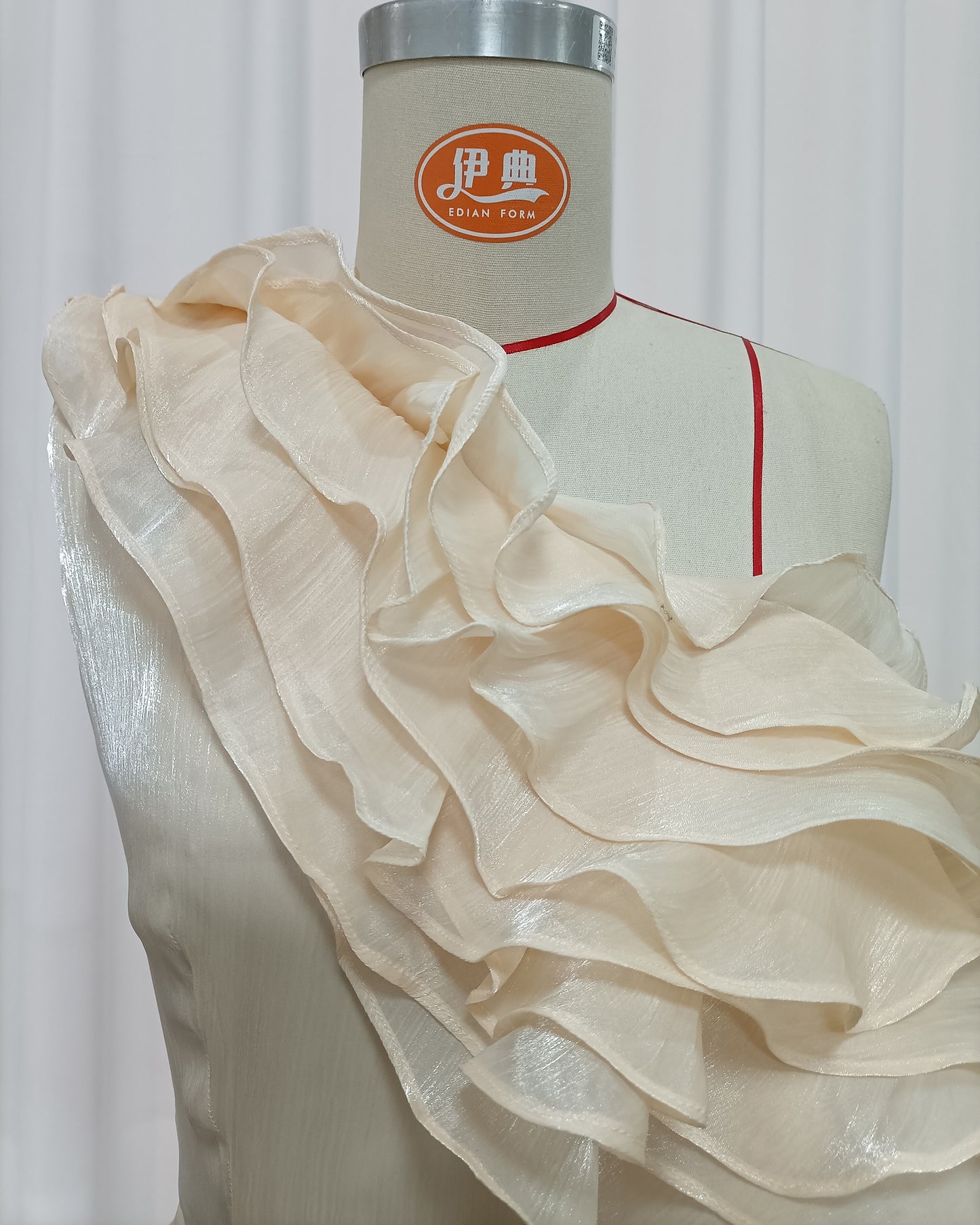 Apricot One-Shoulder Ruffle Asymmetrical Dress