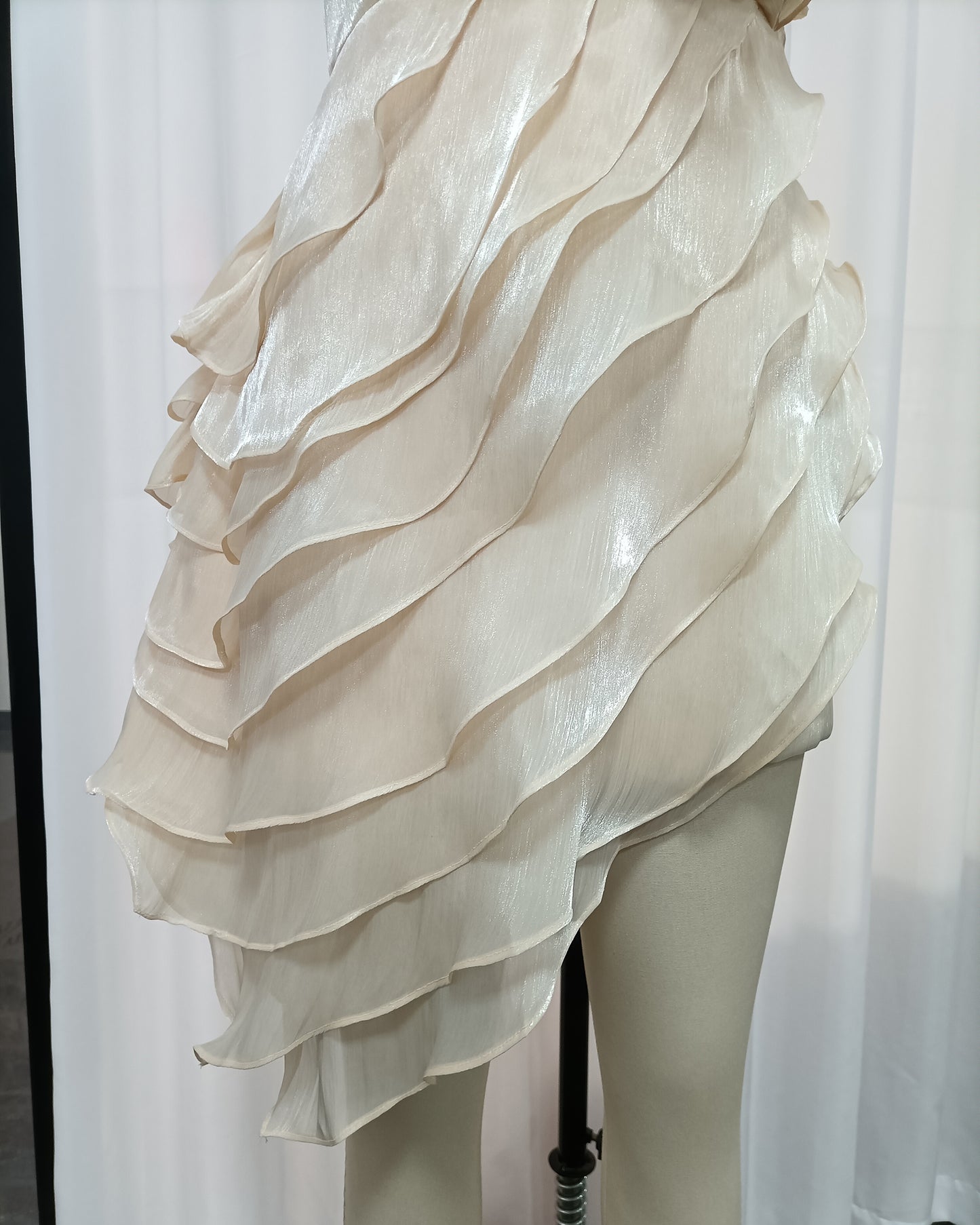 Apricot One-Shoulder Ruffle Asymmetrical Dress