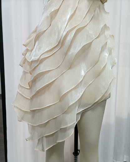 Apricot One-Shoulder Ruffle Asymmetrical Dress