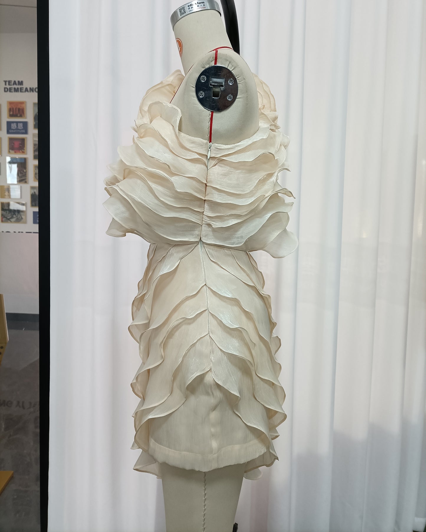 Apricot One-Shoulder Ruffle Asymmetrical Dress