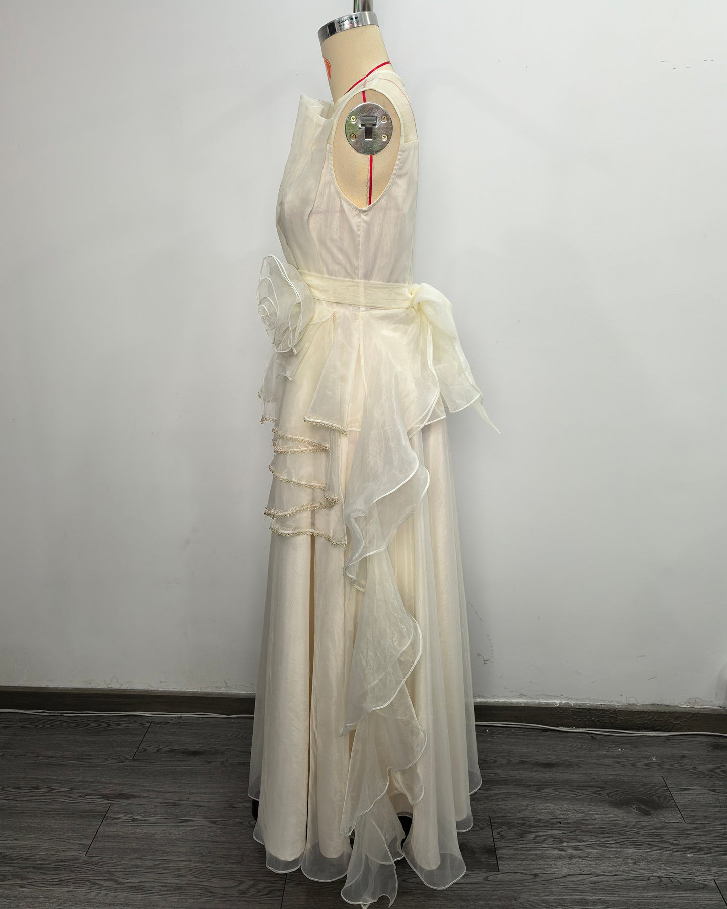 Apricot Organza Ruffle Maxi Dress
