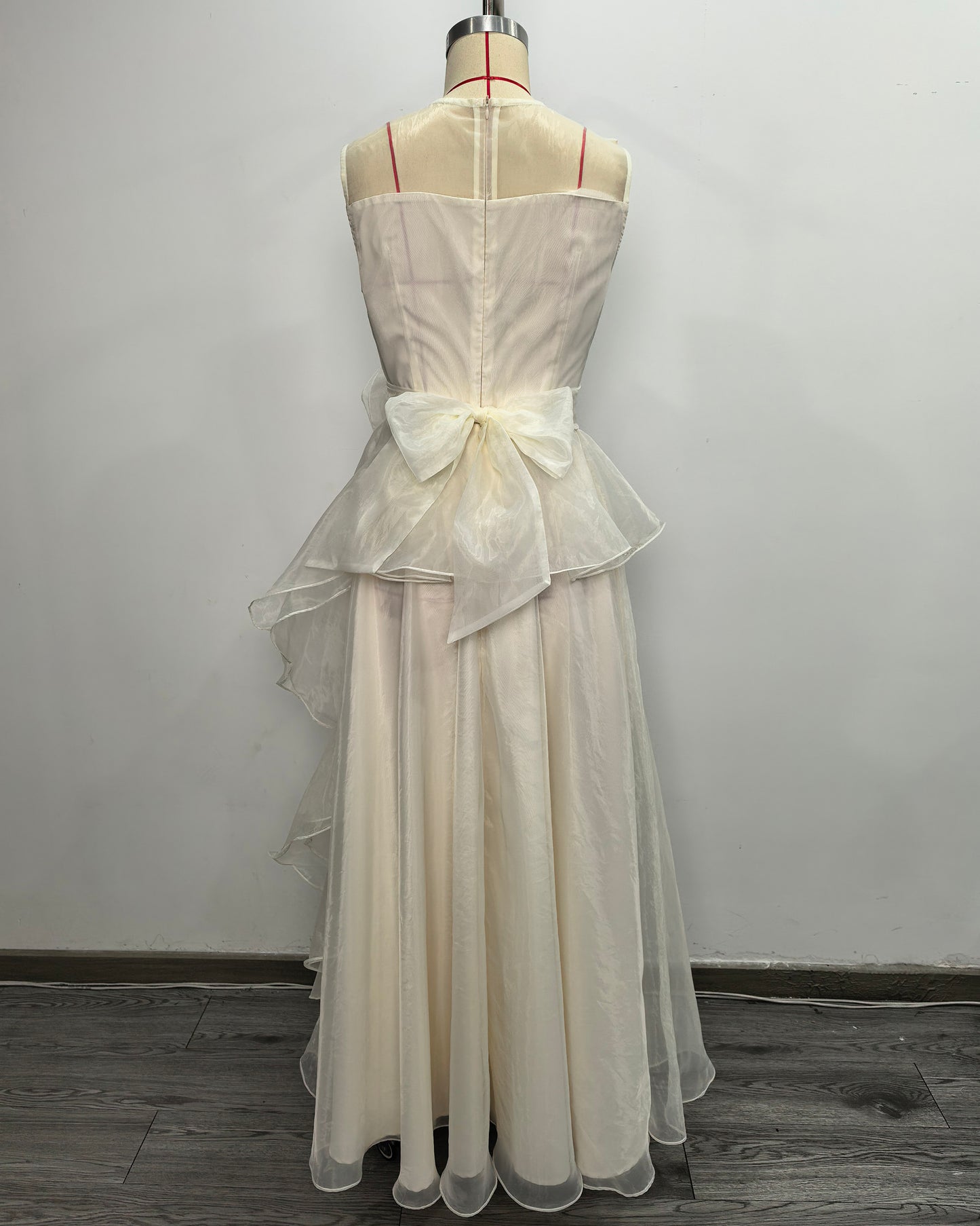 Apricot Organza Ruffle Maxi Dress